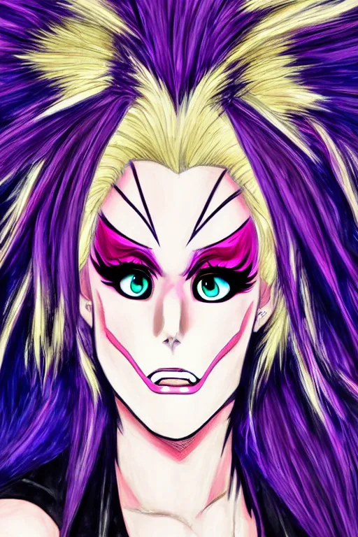 Prompt: high quality anime art, portrait of a drag queen with a surprised expression, heavy makeup