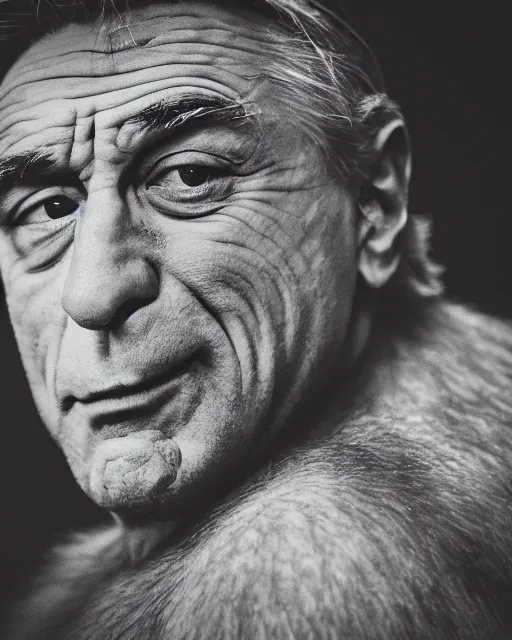 Prompt: Robert de Niro as a monkey; bokeh, 90mm, f/1.4