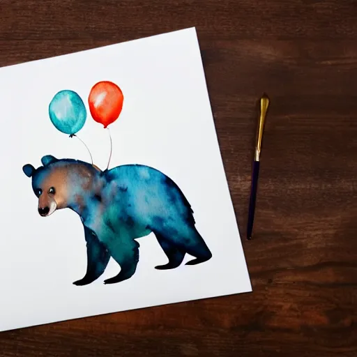 Image similar to watercolor animated bear holding birthday balloons