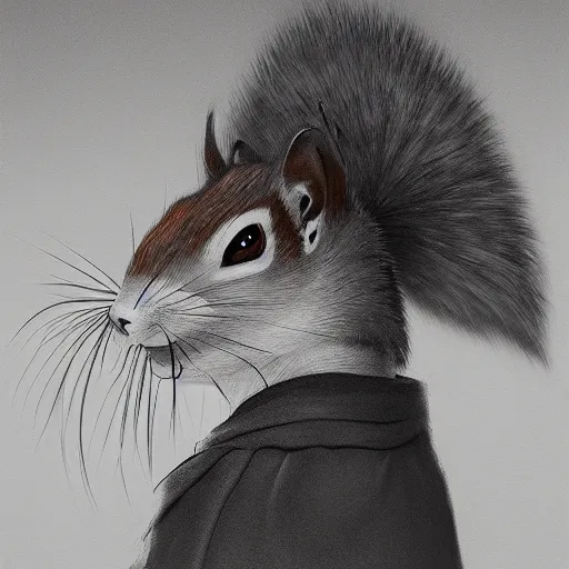 Image similar to samurai squirrel samurai painting portrait, desaturated, chiaroscuro, extremely detailed, artstation, cinematic