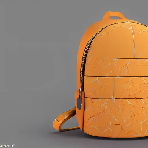 Prompt: a backpack in mango fruit shape, digital art, artgem, octane render, artstation, hasselblad photo, 4 k resolution, fashion design, product photo, symmetrical