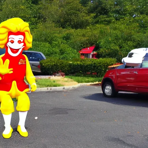 Prompt: ronald mcdonald eating at wendy's