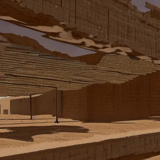 Prompt: cyberpunk pueblo architecture covering a desert landscape