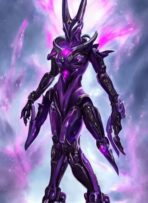 Image similar to cinematic body shot, cosmic beautiful stunning giant robot mecha hot female dragon goddess, sharp sleek cyborg dragon head, sharp metal ears, smooth purple eyes, smooth fuschia skin, smooth silver armor, nebula size, epic proportions, epic scale, macro furry, furry art, dragon art, goddess art, giantess art, warframe, warframe fanart, furaffinity, octane