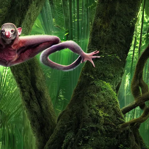 Image similar to a photograph of momo, the flying lemur in a jungle. live action still from avatar the last airbender ( 2 0 2 5 ). anime in real life. color harmony, 8 k detail, gallery quality, hd wallpaper, premium prints available.