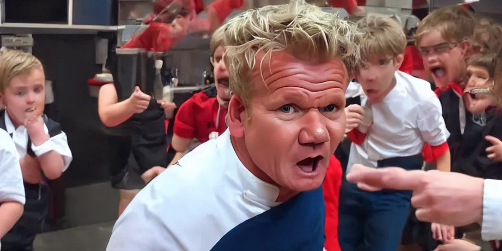 Image similar to gordon ramsay shouting at children, 8 k uhd, widescreen