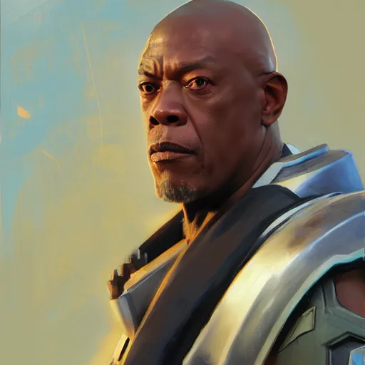 Image similar to greg manchess portrait painting of armored mace windu as overwatch character, medium shot, asymmetrical, profile picture, organic painting, sunny day, matte painting, bold shapes, hard edges, street art, trending on artstation, by huang guangjian and gil elvgren and sachin teng