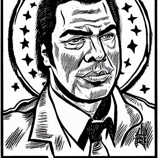 Image similar to a portrait of Steven Segal drawn by Robert Crumb