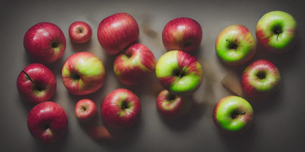 Prompt: a product picture of hundreds of apples, photographic filter, unreal engine 5, realistic, hyperdetailed, 8 k, cinematic, volumetric lighting, very realistic effect, hd, hdr, 4 k, sharp focus, octane render, ultra detailed, high resolution, trending on artstation in the style of albert dros glowing rich colors powerful imagery