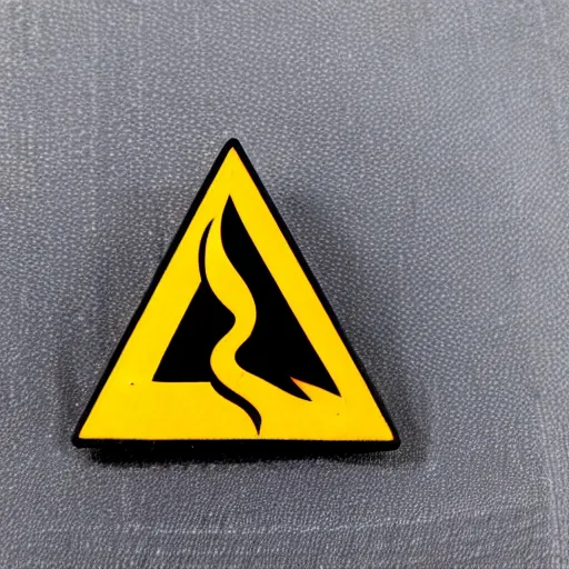 Image similar to a triangle enamel pin of a caution fire hazard label, smooth curves