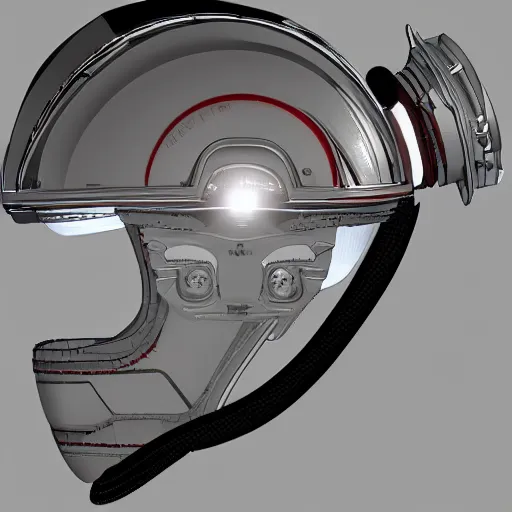Image similar to hyper detailed boxcutter hard surface modelling rear view of astronaut helmet, arstation, cables wires decals