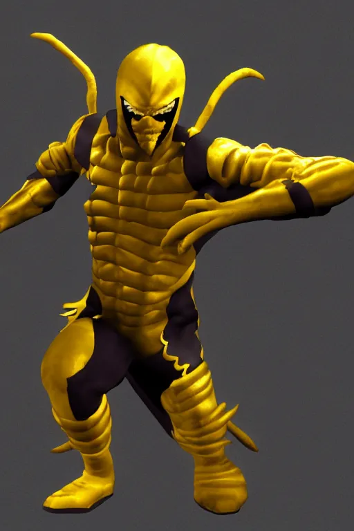 Prompt: scorpion from mortal kombat 3 d render