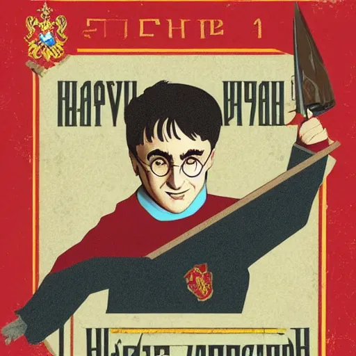 Prompt: Harry Potter and russian soviet revolution, colored, red flags