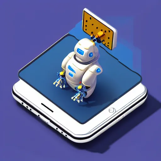 Prompt: chubby cute mobile game robot, 1 0 0 mm, 3 d render, isometric, blue background,