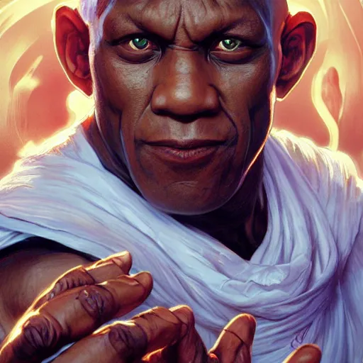 Image similar to tiny lister as dhalsim street fighter, jump kick, 4 k, ultra realistic, detailed focused art by artgerm and greg rutkowski and alphonse mucha