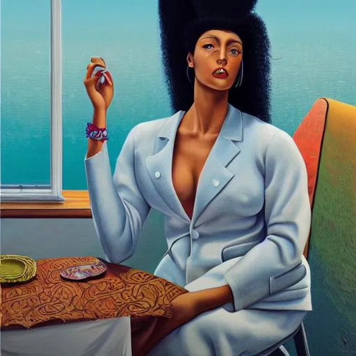 Image similar to whimsical, hyperrealistic surrealism, award winning masterpiece with incredible details, Pegge Hopper, a surreal vaporwave liminal space, highly detailed, trending on ArtStation