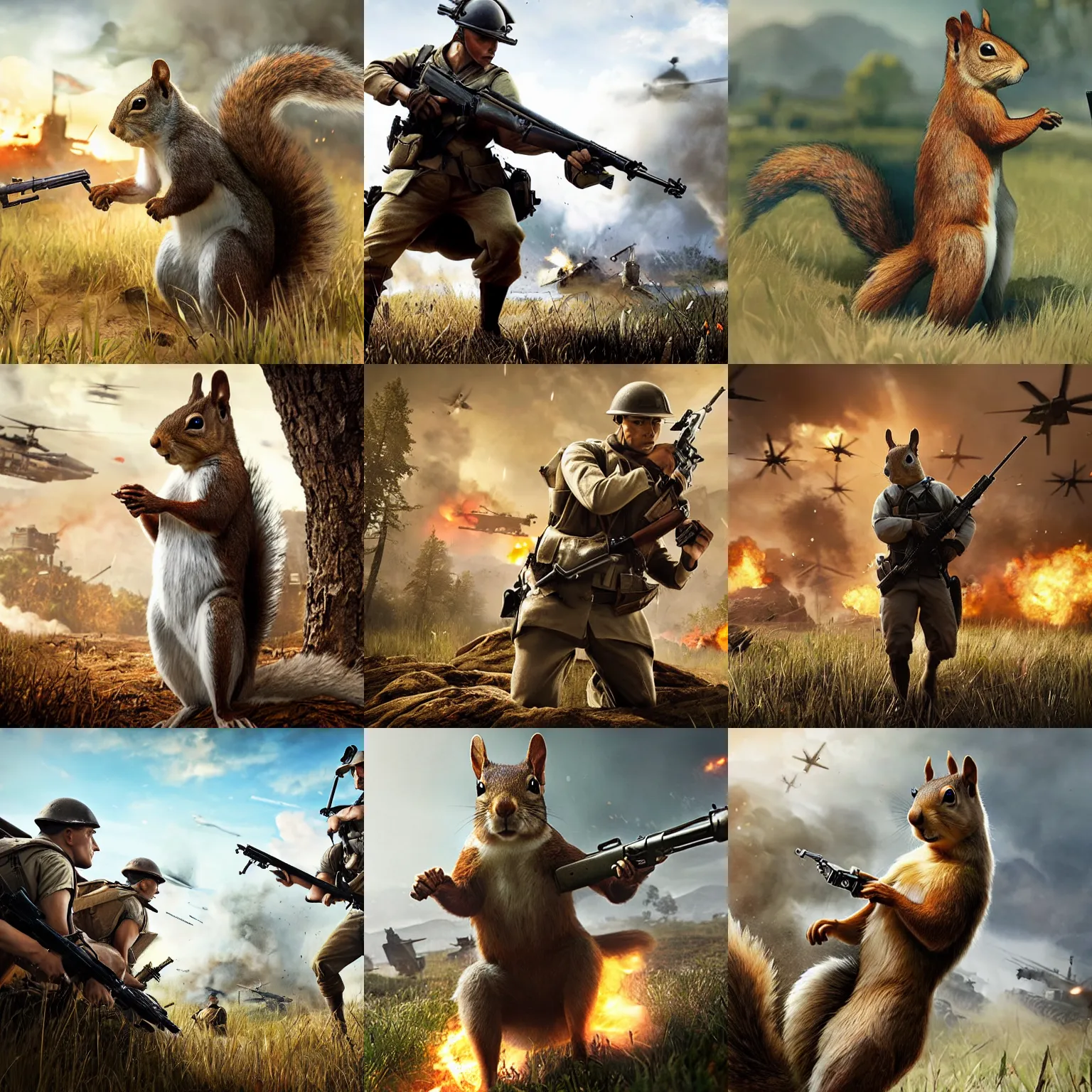 Prompt: serious squirrel, promotional art for'battlefield 1'