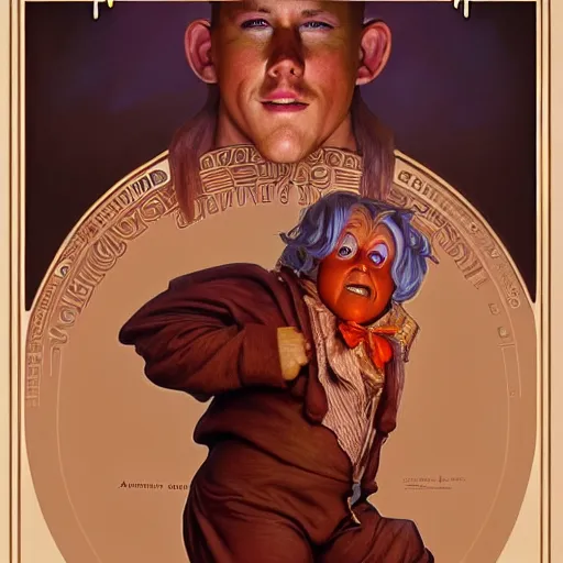 Image similar to channing tatum as an oompa loompa, fantasy, d & d, intricate, detailed, by by alphonse mucha, adolfo hohenstein, alice russell glenny, stanley artgerm lau, greg rutkowski, detailed, trending on artstation, trending on artstation, smooth