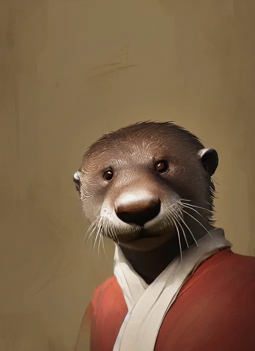 Image similar to a beautiful portrait of an anthropomorphic otter. character design by cory loftis, fenghua zhong, ryohei hase, ismail inceoglu and ruan jia. volumetric light, detailed, rendered in octane