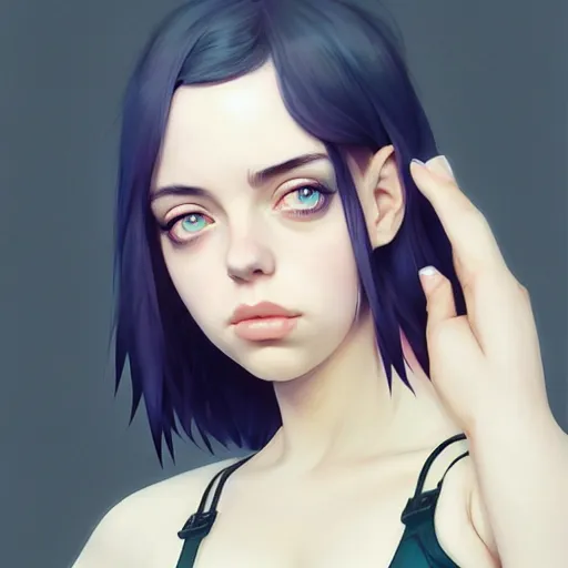 Image similar to a beautiful billie eilish christina hendricks alluring instagram model in latex tank top, by guweiz and wlop and ilya kuvshinov and artgerm and makoto shinkai and studio ghibli, symmetrical eyes, aesthetic, gorgeous, stunning, alluring, attractive, artstation, deviantart, pinterest, digital art