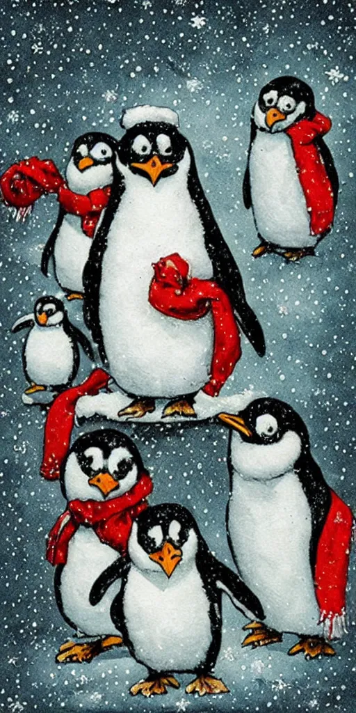 Image similar to a christmas penguins scene by alexander jansson