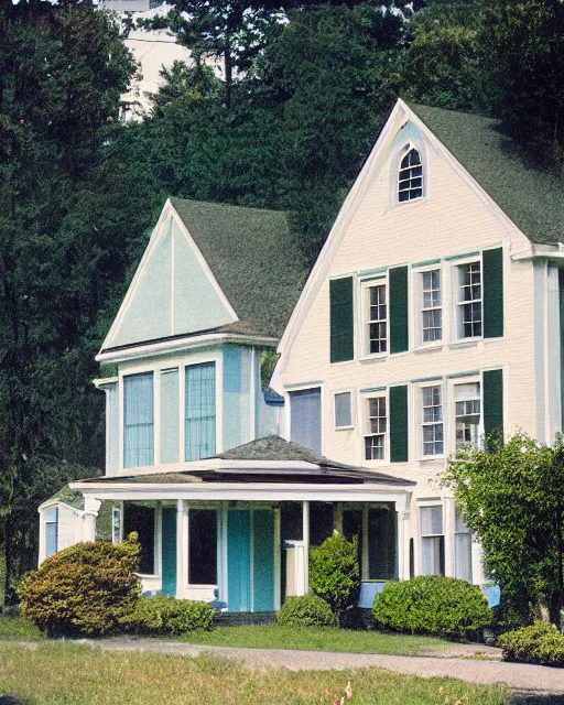 Prompt: the exterior of a house in devonshire that was built in the 1 9 7 0 s, painterly, offset printing technique, photographed on kodachrome by brom, robert henri, walter popp, cinematic lighting, various refining methods, micro macro autofocus, ultra definition, award winning photo