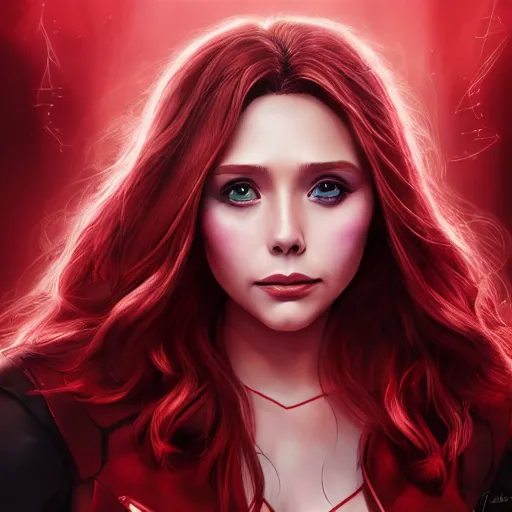 Image similar to Elizabeth Olsen as Scarlet Witch portrait, male anime style, illustrated by Avetetsuya Studios, intricate, detailed, photorealistic, trending on artstation, studio lighting, 4k, 8k