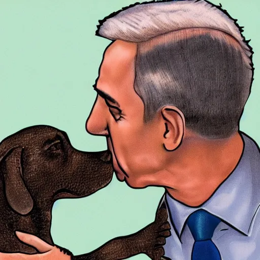 Image similar to benjamin netanyahu kissing a dog, photorealistic, detailed