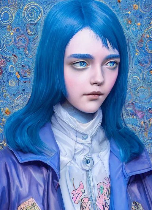 Image similar to blue eyes girl with transparent jacket :: by Martine Johanna and Simon Stålenhag and Chie Yoshii and wlop and Guillermo del toro :: ornate, dynamic, particulate, rich colors, elegant, centered, artstation, smooth, sharp focus, octane render, 3d