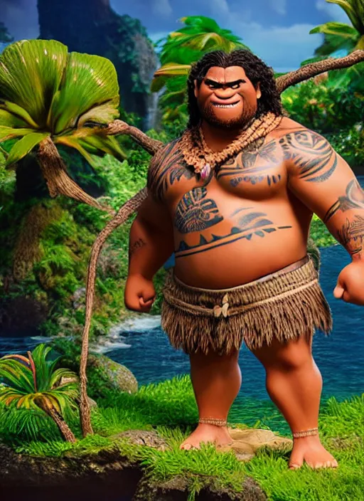 Prompt: Realistic miniature of Moana nature giant on a studio shot, movie shot, cinematic perspective, full hd, Vibrant colors