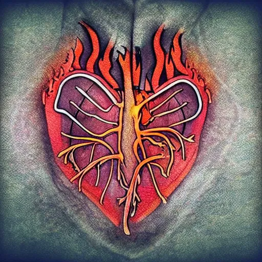 Prompt: “anatomic heart on fire”