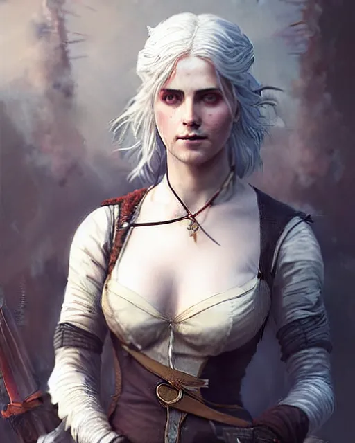 Prompt: Pre-Raphaelite Ciri from Witcher 3 by Artgerm and Greg Rutkowski, sharp focus, full body, intricate, elegant, highly detailed, digital painting, pale