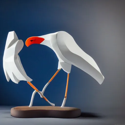 Image similar to stylized dynamic sculpture of a white and lapis lazuli crow, beautiful studio lighting 35mm F/1.2