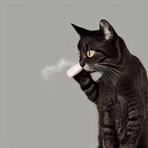 Prompt: a cat taking a bite out of deodorant