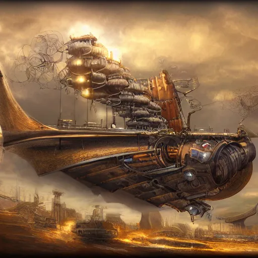 Prompt: steampunk airship from wakanda, digital artwork, extreme detail, fantasy artwork, video game concept art, 4 k