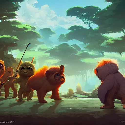 Image similar to hero world ewoks, behance hd by jesper ejsing, by rhads, makoto shinkai and lois van baarle, ilya kuvshinov, rossdraws global illumination