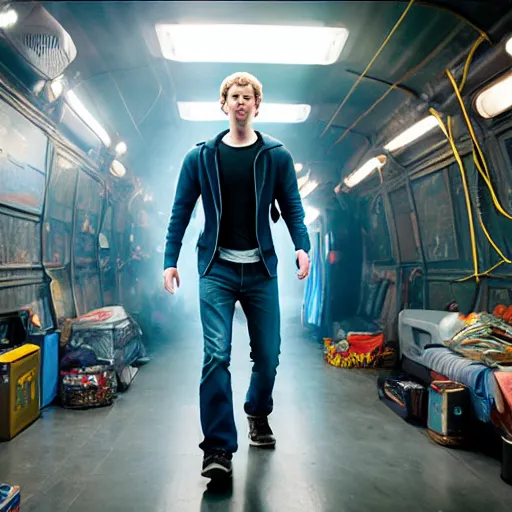 Prompt: Mark Zuckerberg in Ready Player One, movie still, promo material, EOS-1D, f/1.4, ISO 200, 1/160s, 8K, RAW, unedited, symmetrical balance, in-frame, Photoshop, Nvidia, Topaz AI