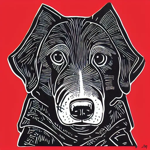 Prompt: dog linocut print by Julie de Graag