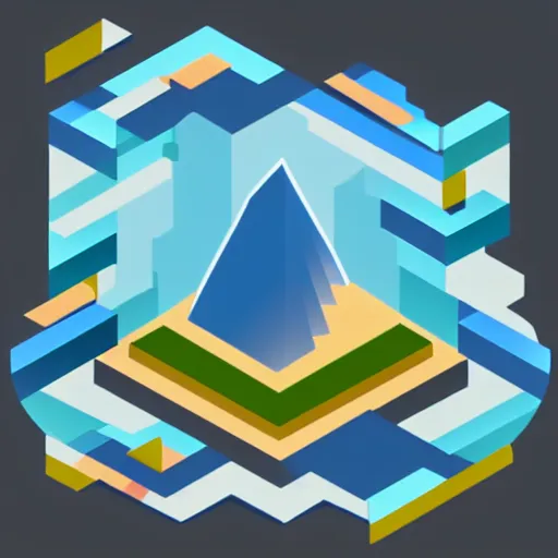 Image similar to isometric view of a mountain with blue gems as resources, svg