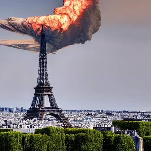 Prompt: photo of a nuclear explosion in paris, 8 k uhd, wide angle