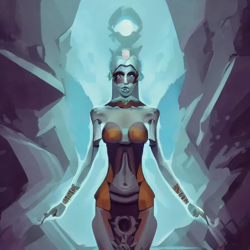 Image similar to A symmetrical blue woman in the style of Peter Mohrbacher