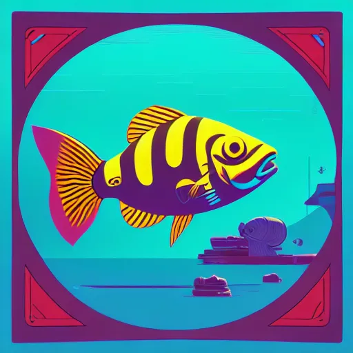 Image similar to profile of one stylized fish in center of view, photo studio, artstation, intricate, realistic, highly detailed, digital painting, concept art, sharp focus, illustration by tom whalen and charles williams and kilian eng and james jean