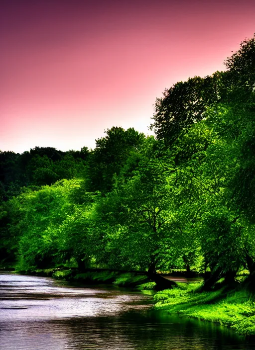 Prompt: beautiful summer season photography trees and river award winning cinematography