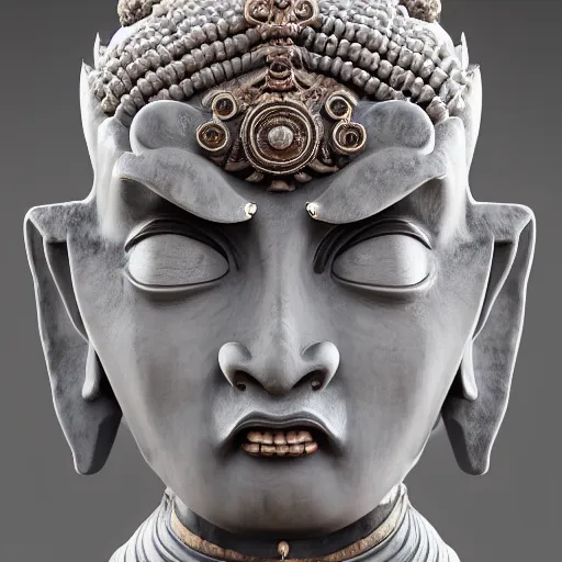 Image similar to naraka Buddhist demon korean female, highly detailed, symmetrical long head, smooth marble surfaces, detailed ink illustration, raiden metal gear, cinematic smooth stone, deep aesthetic, concept art, post process, 4k, carved marble texture and silk cloth, latex skin, highly ornate intricate details, in the style of 88grzes