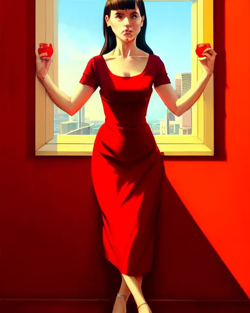 Prompt: hyper - realistic portrait of a girl in a red dress, gta v cover art, celshading, sharp focus, intricate, detailed, by rhads, andreas rocha, makoto shinkai, lois van baarle, ilya kuvshinov and greg rutkowski, by greg rutkowski, dynamic lighting, sharp focus, grunge aesthetic, 4 k