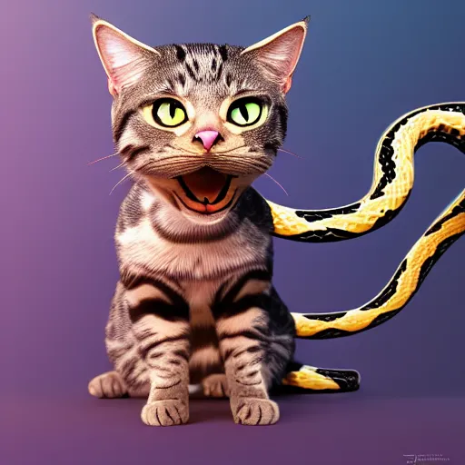 Image similar to a fusion of a cat with a snake, hyperdetailed, artstation, cgsociety, 8 k