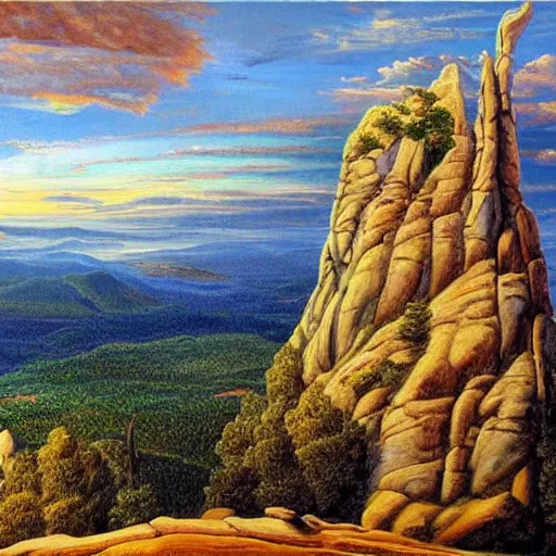 Prompt: mount pinnacle, arkansas, landscape, oil painting, salvadore dali