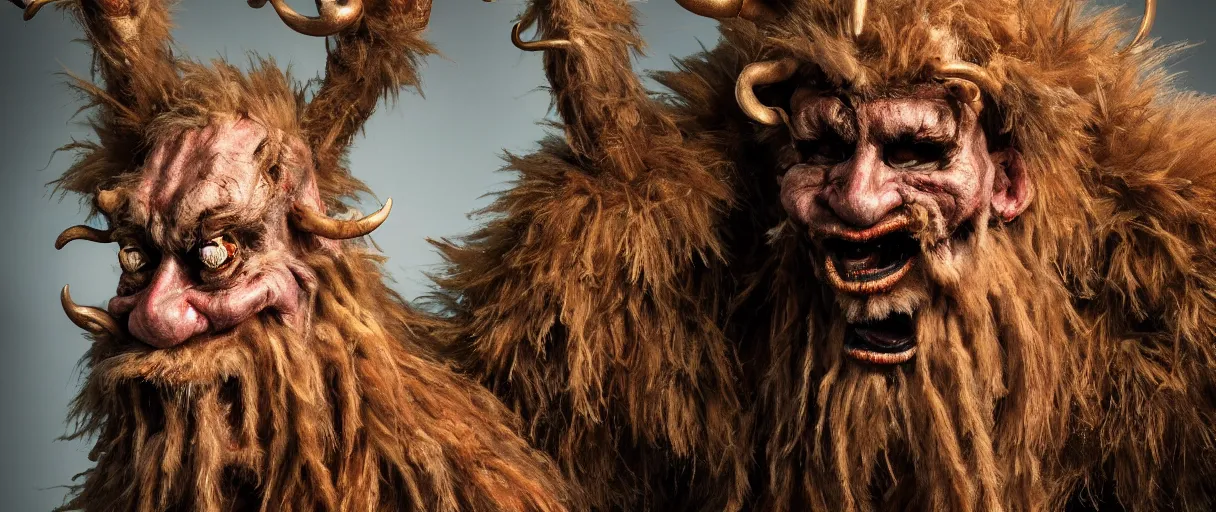 Image similar to hyperrealist highly detailed neo-baroque portrait of krampus hay monster concept art pascal blanche dramatic studio lighting 8k wide angle shallow depth of field