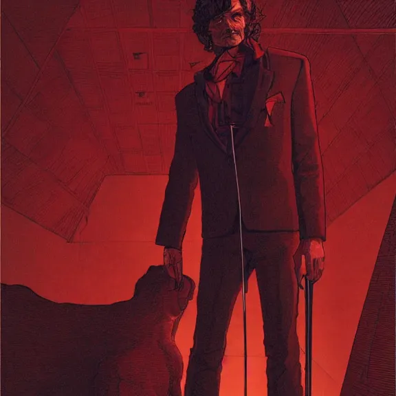Image similar to will graham, hannibal, red, dark, by jean giraud, golden ratio, environment, hyper detail, concept artbook
