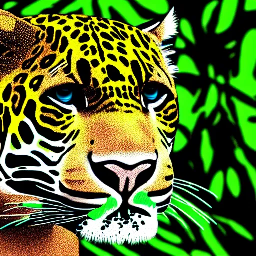 Image similar to a neon jaguar in the jungle